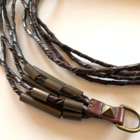 BoHo Brown Belt Leather Strands , Metallic Studs Closure NWOT
